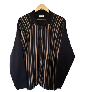Palazzo Wool Blend Cardigan Sweater Mens Medium Vertical Stripe Grandpa Knit
